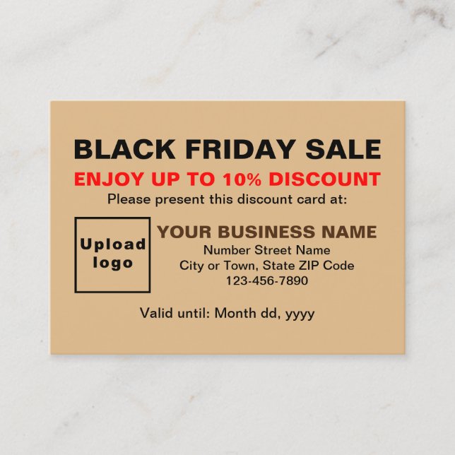 Tarjeta De Descuentos Venta de viernes negro de negocios en marrón claro (Anverso)