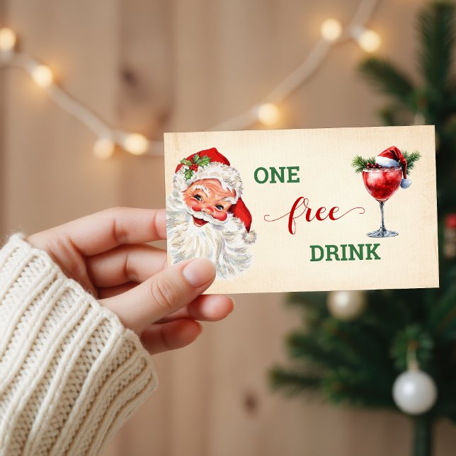 Tarjeta De Descuentos Vintage Santa Free Drink Christmas Party Ticket (Subido por el creador)