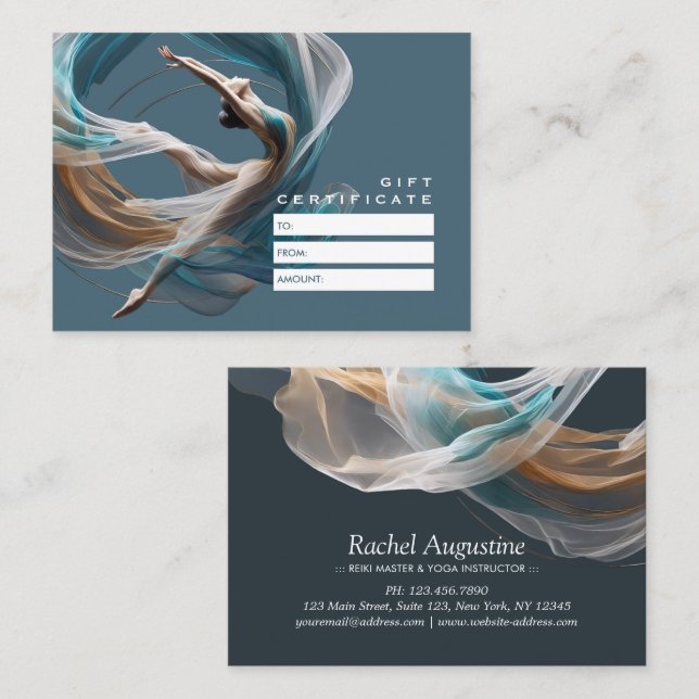 Tarjeta De Descuentos Vuelo aéreo Aire Yoga Instructor Pilates Fitness (Anverso / Reverso)