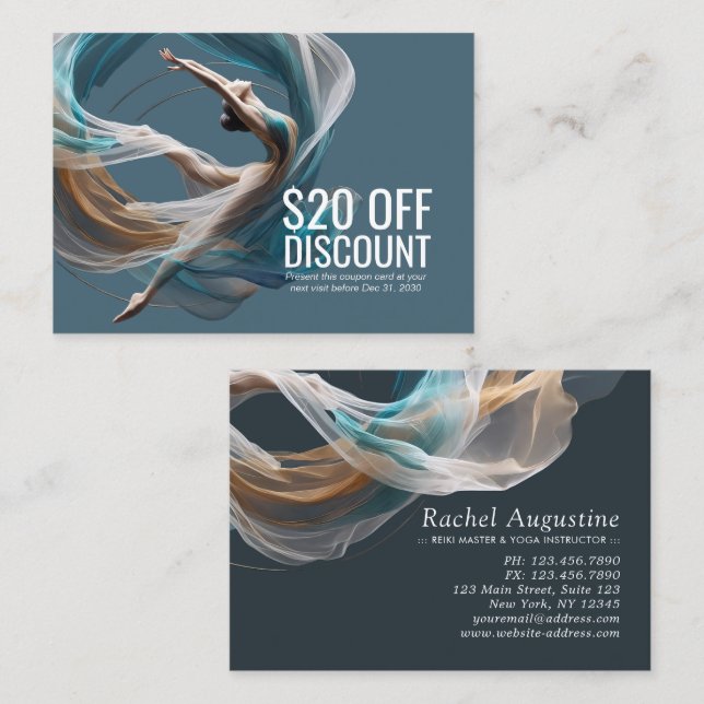 Tarjeta De Descuentos Vuelo aéreo Aire Yoga Instructor Pilates Fitness (Anverso / Reverso)