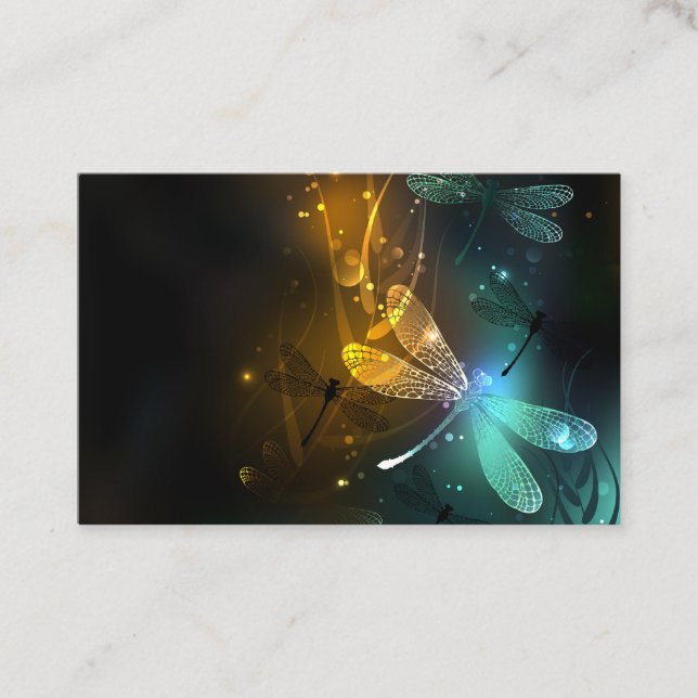 Tarjeta De Descuentos Vuelo de libélula luminosa verde (Anverso)