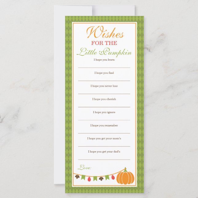 Tarjeta de deseo, Baby Shower, calabaza pequeña (Anverso)