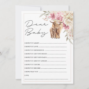 Tarjeta de deseo Baby Shower Highland Cow Pink Flo