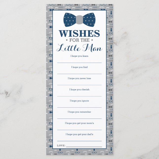 Tarjeta de deseo, Baby Shower, pequeño hombre (Anverso)
