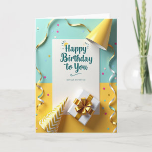 Tarjeta de deseo de cumpleaños amarillo turquesa