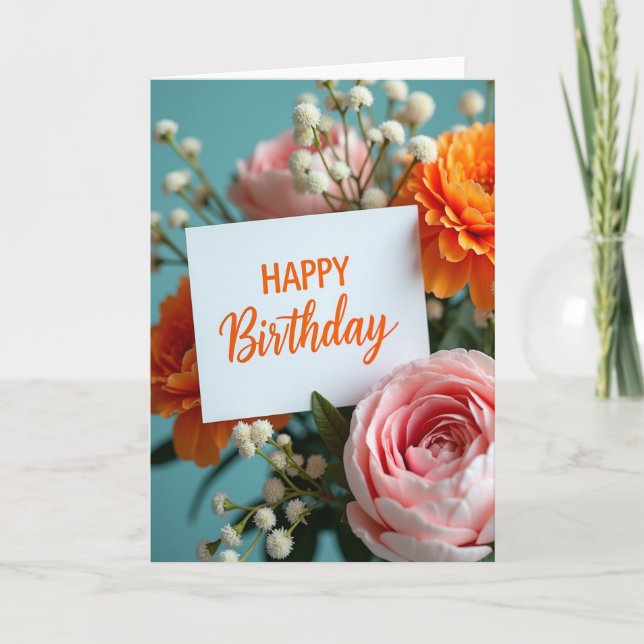 Tarjeta de deseo de cumpleaños con bouquet (Anverso)