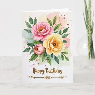 Tarjeta de deseo de cumpleaños con floración en ac