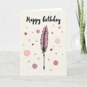 Tarjeta de deseo de cumpleaños con letra Pluma