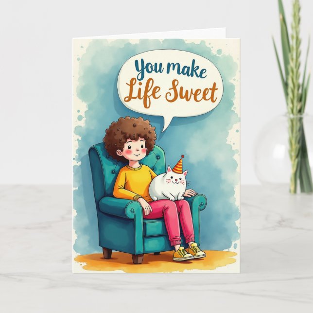 Tarjeta de deseo de cumpleaños con silla azul turq (Anverso)