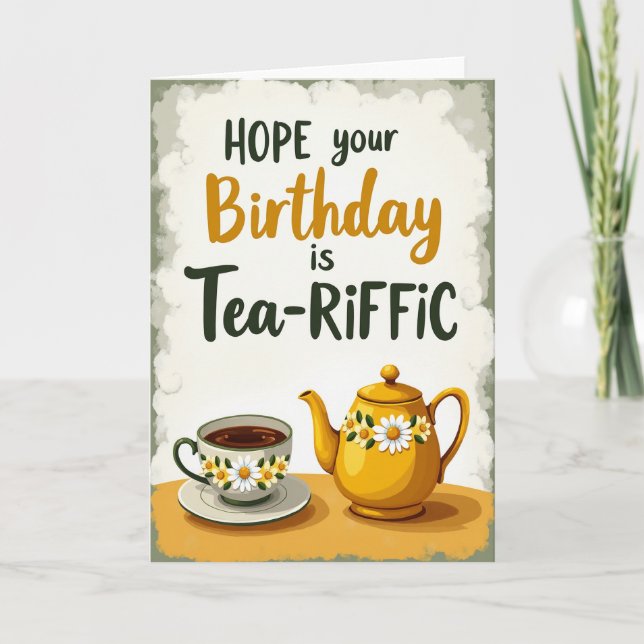 Tarjeta de deseo de cumpleaños con tema de té (Anverso)