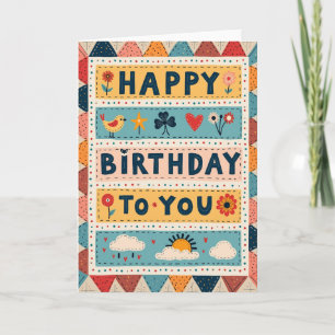 Tarjeta de deseo de cumpleaños de estilo quilt