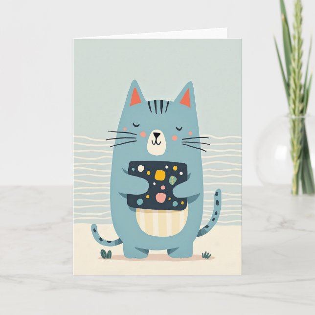 Tarjeta de deseo de cumpleaños de gato azul (Anverso)