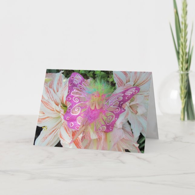 Tarjeta de deseo de cumpleaños de hadas rosadas (Anverso)