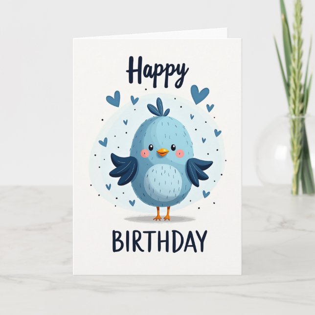 Tarjeta de deseo de cumpleaños de pájaro azul (Anverso)