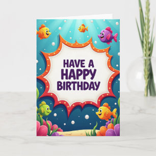 Tarjeta de deseo de cumpleaños de peces submarinos