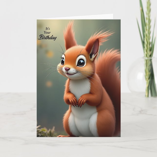 Tarjeta de deseo de cumpleaños de pelaje rojo (Anverso)
