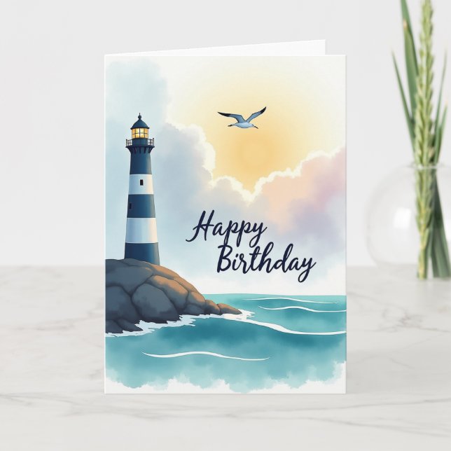 Tarjeta de deseo de cumpleaños del faro costero (Anverso)