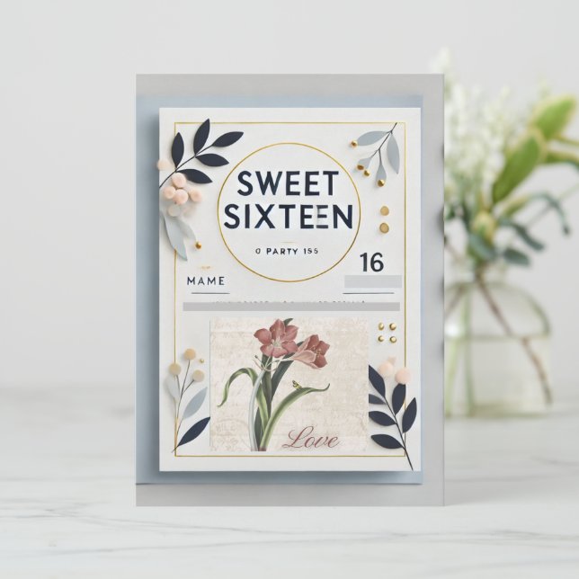 Tarjeta de deseo de cumpleaños Dulces Dieciséis (Anverso de pie)