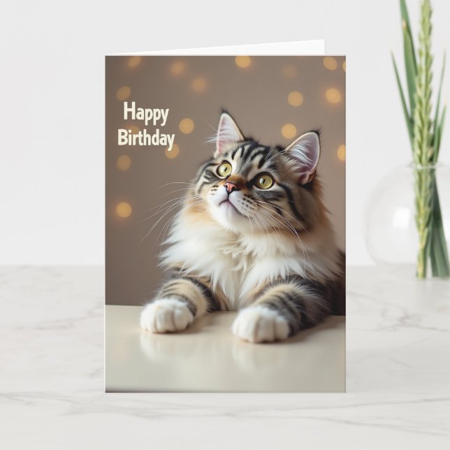 Tarjeta de deseo de cumpleaños gato esponjoso (Anverso)