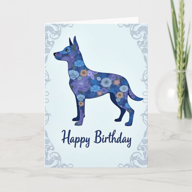 Tarjeta de deseo de cumpleaños para perro floral (Anverso)