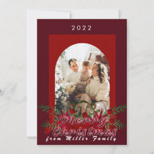 Tarjeta de deseo de Feliz Navidad Cherry Red Flora