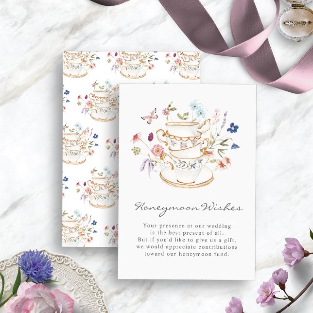 Tarjeta de deseo de luna de miel para ducha de nov (Bridal Shower Tea Honeymoon Wishes Card by Painted Paperie
)