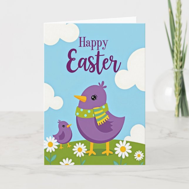 Tarjeta de deseo de Pascua de pájaros de primavera (Anverso)