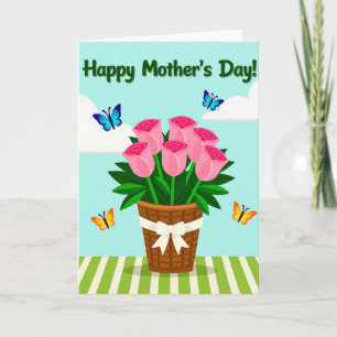Tarjeta de deseo del día de la madre floral rosa