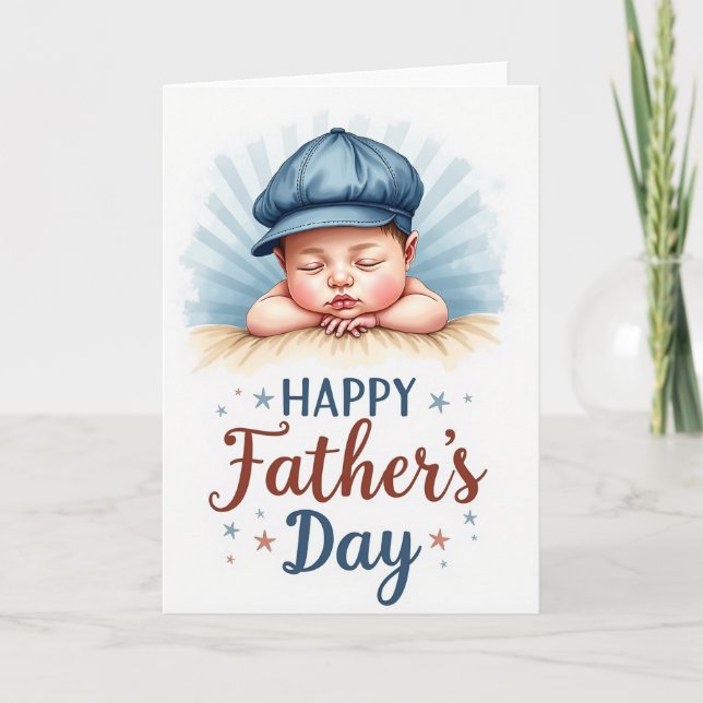 Tarjeta de deseo del Día del Padre con gorra de me (Anverso)