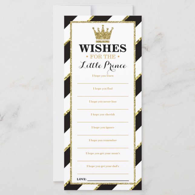 Tarjeta de deseos, Baby Shower, Prince, Faux Gold (Anverso)