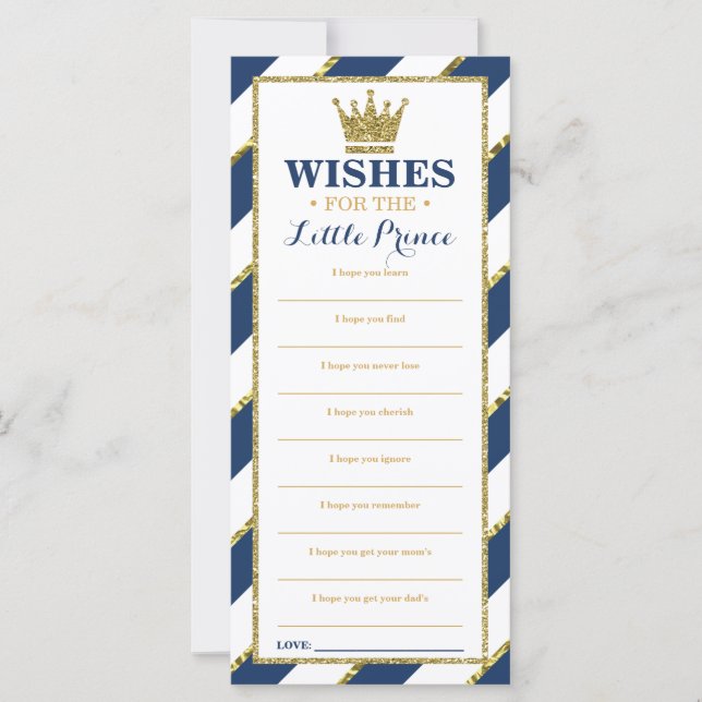 Tarjeta de deseos, Baby Shower, Prince, Faux Gold (Anverso)