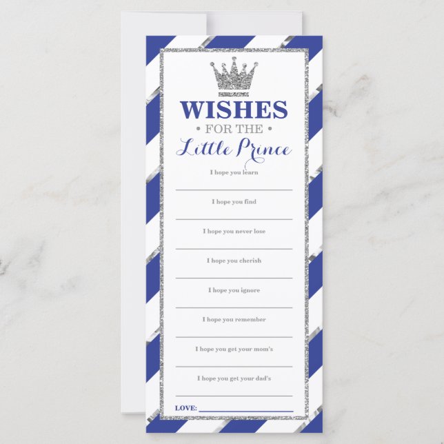 Tarjeta de deseos, Baby Shower, Prince, Faux Silve (Anverso)