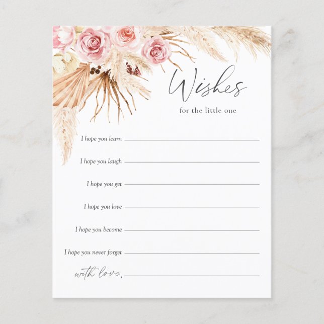 Tarjeta de deseos de Baby Girl Shower, Boho Floral (Anverso)