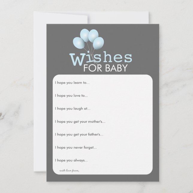 Tarjeta de deseos de Baby Shower de Blue Balloon B (Anverso)
