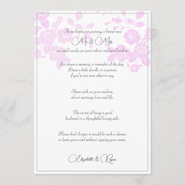 Tarjeta de deseos de boda y consejos de amor y vid (Anverso)