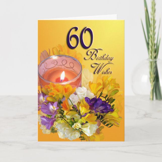 Tarjeta de deseos de cumpleaños 60 - freesias y ve (Anverso)