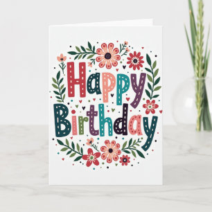 Tarjeta de deseos de cumpleaños con arte popular