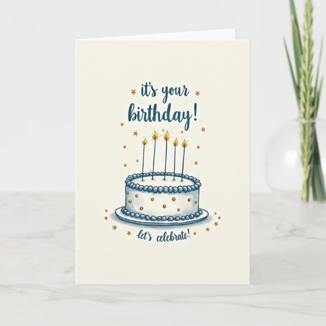 Tarjeta de deseos de cumpleaños con pastel (Anverso)