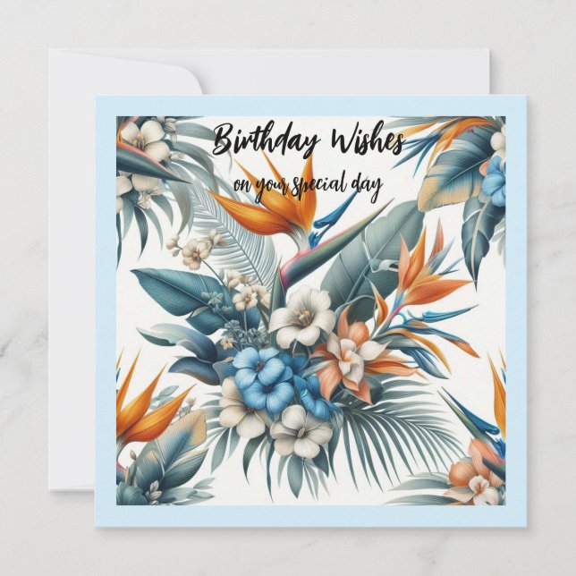 Tarjeta de deseos de cumpleaños de flores tropical (Anverso)