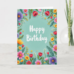 Tarjeta de deseos de cumpleaños en el jardín