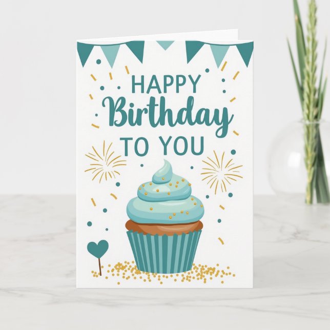 Tarjeta de deseos de cumpleaños verde azulado (Anverso)