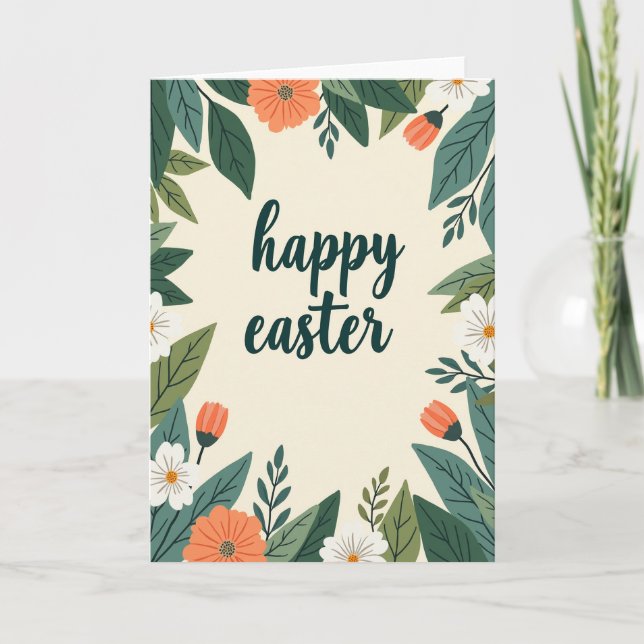 Tarjeta de deseos de Feliz Pascua floral (Anverso)