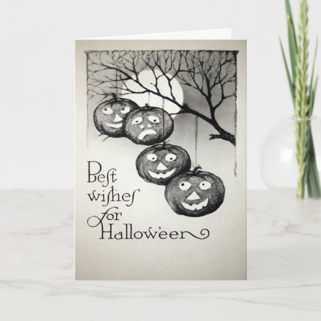 Tarjeta de deseos de Halloween vintage (Anverso)