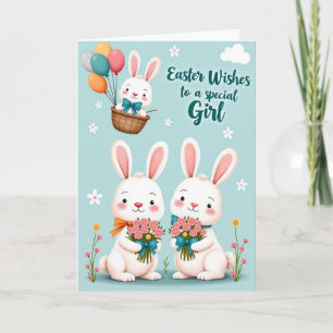 Tarjeta de deseos de Pascua con globos de conejito