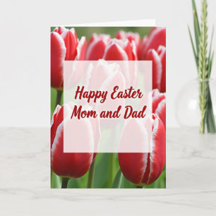 Tarjeta de deseos de Pascua de Tulipanes Rojos