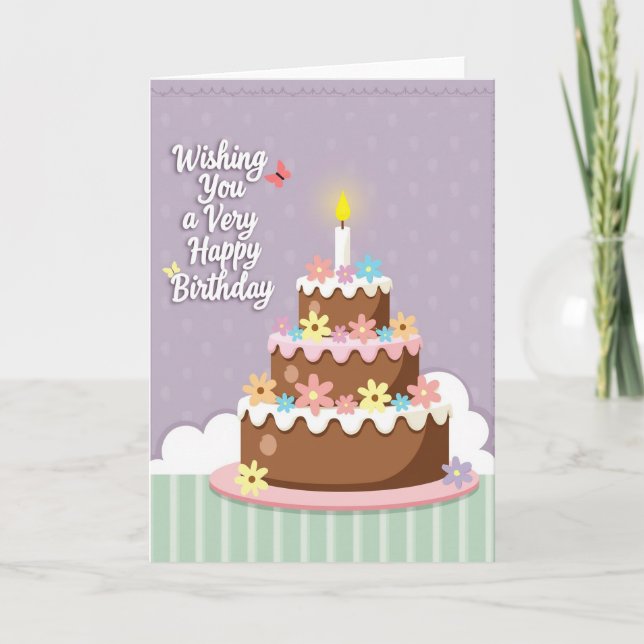 Tarjeta de deseos de pastel de cumpleaños floral (Anverso)