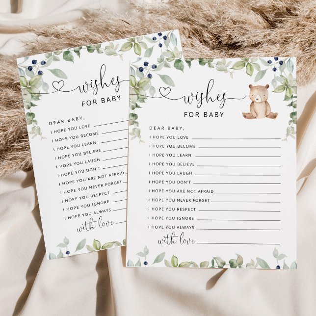 Tarjeta de deseos para bebé de eucalipto de osito (Subido por el creador)