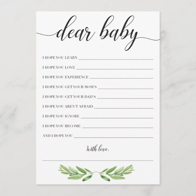 Tarjeta de deseos para bebés de Greenery Baby Show (Anverso)