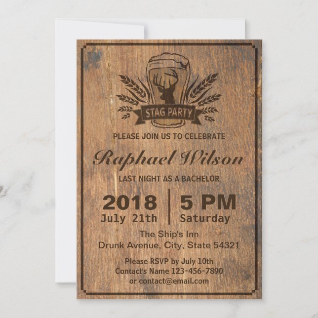 Tarjeta de Despedida de Soltero Retro Madera Cerve (Anverso)