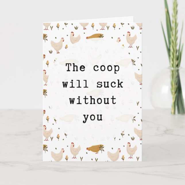 Tarjeta de despedida divertida de pollo para compa (Anverso)